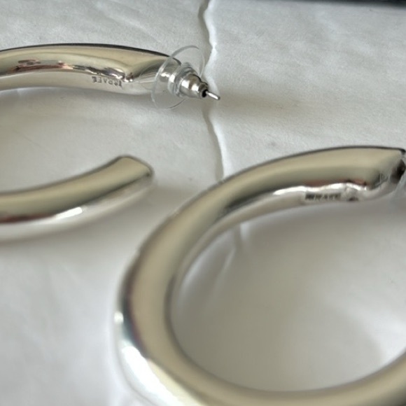 E&L Israel Sterling Silver Statement Long Hoop Electroform Earrings 2.5" long - Picture 10 of 13